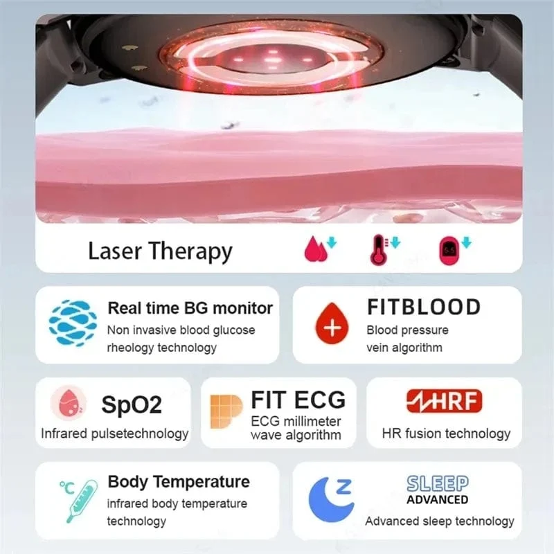 2024 Neue Laserbehandlung Drei hohe Smart Watch Männer EKG PPG Herzfrequenz Blutzucker Gesundheitstracker Smart Watches für Huawei IOS