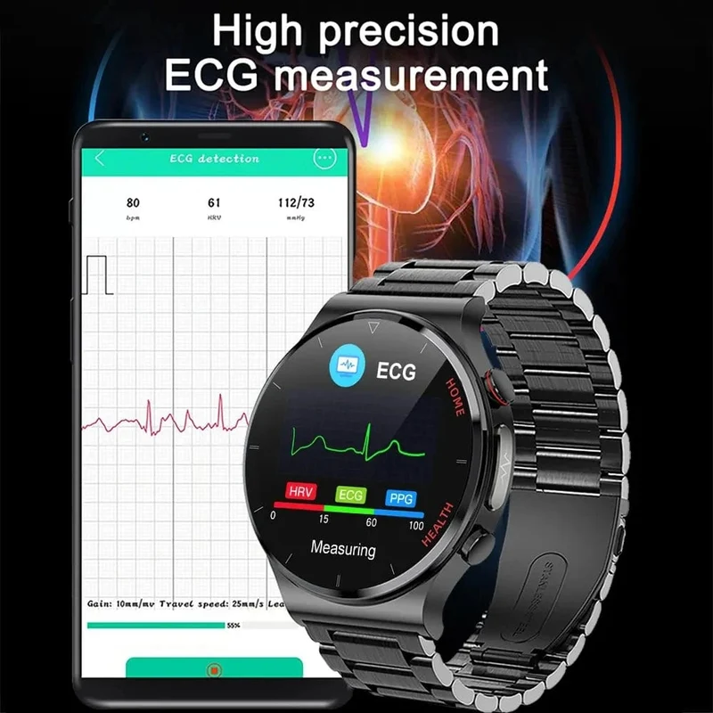 2024 Neue Laserbehandlung Drei hohe Smart Watch Männer EKG PPG Herzfrequenz Blutzucker Gesundheitstracker Smart Watches für Huawei IOS