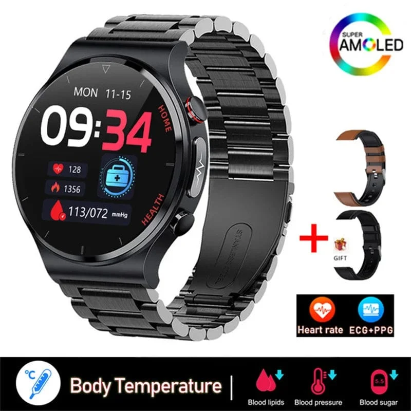 2024 Neue Laserbehandlung Drei hohe Smart Watch Männer EKG PPG Herzfrequenz Blutzucker Gesundheitstracker Smart Watches für Huawei IOS