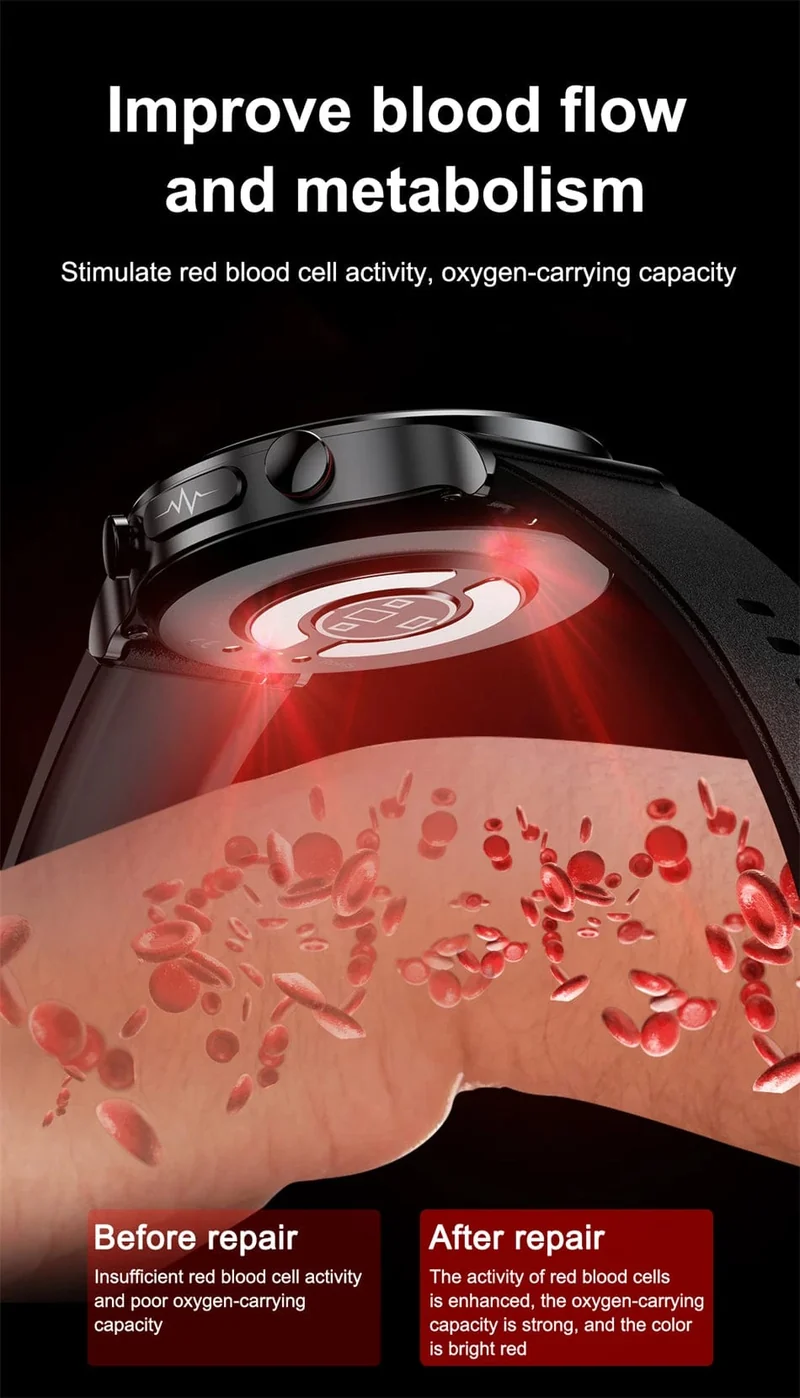 2024 Neue Laserbehandlung Drei hohe Smart Watch Männer EKG PPG Herzfrequenz Blutzucker Gesundheitstracker Smart Watches für Huawei IOS