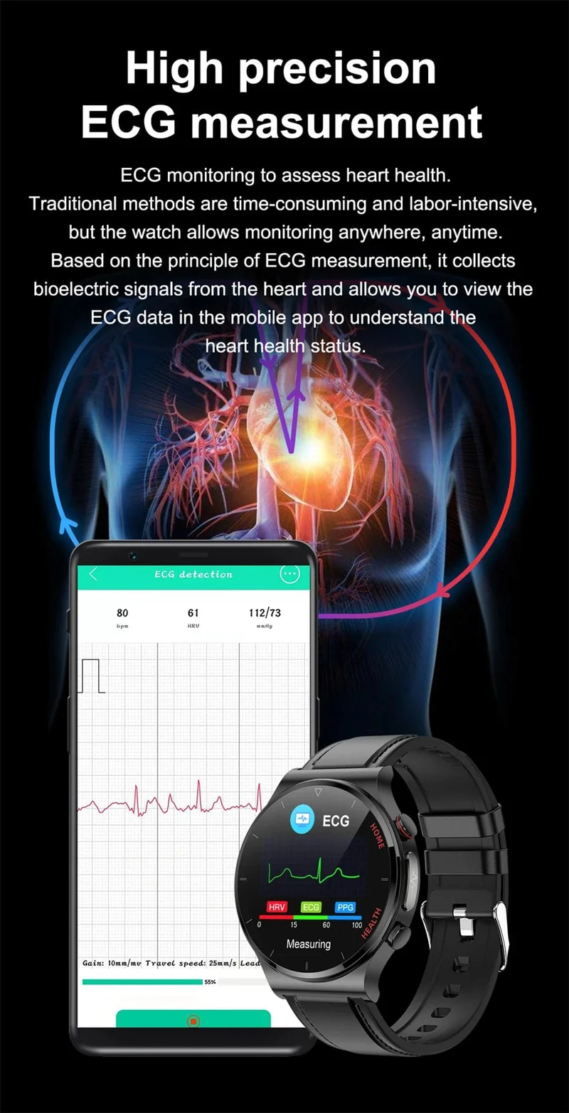 2024 Neue Laserbehandlung Drei hohe Smart Watch Männer EKG PPG Herzfrequenz Blutzucker Gesundheitstracker Smart Watches für Huawei IOS