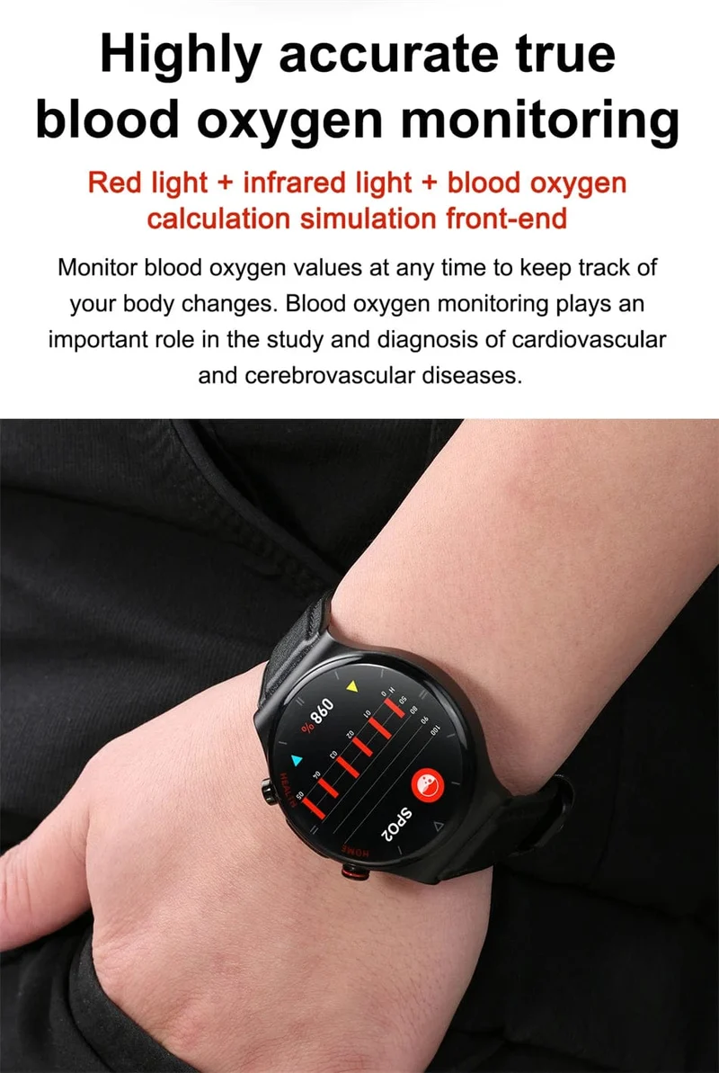 2024 Neue Laserbehandlung Drei hohe Smart Watch Männer EKG PPG Herzfrequenz Blutzucker Gesundheitstracker Smart Watches für Huawei IOS