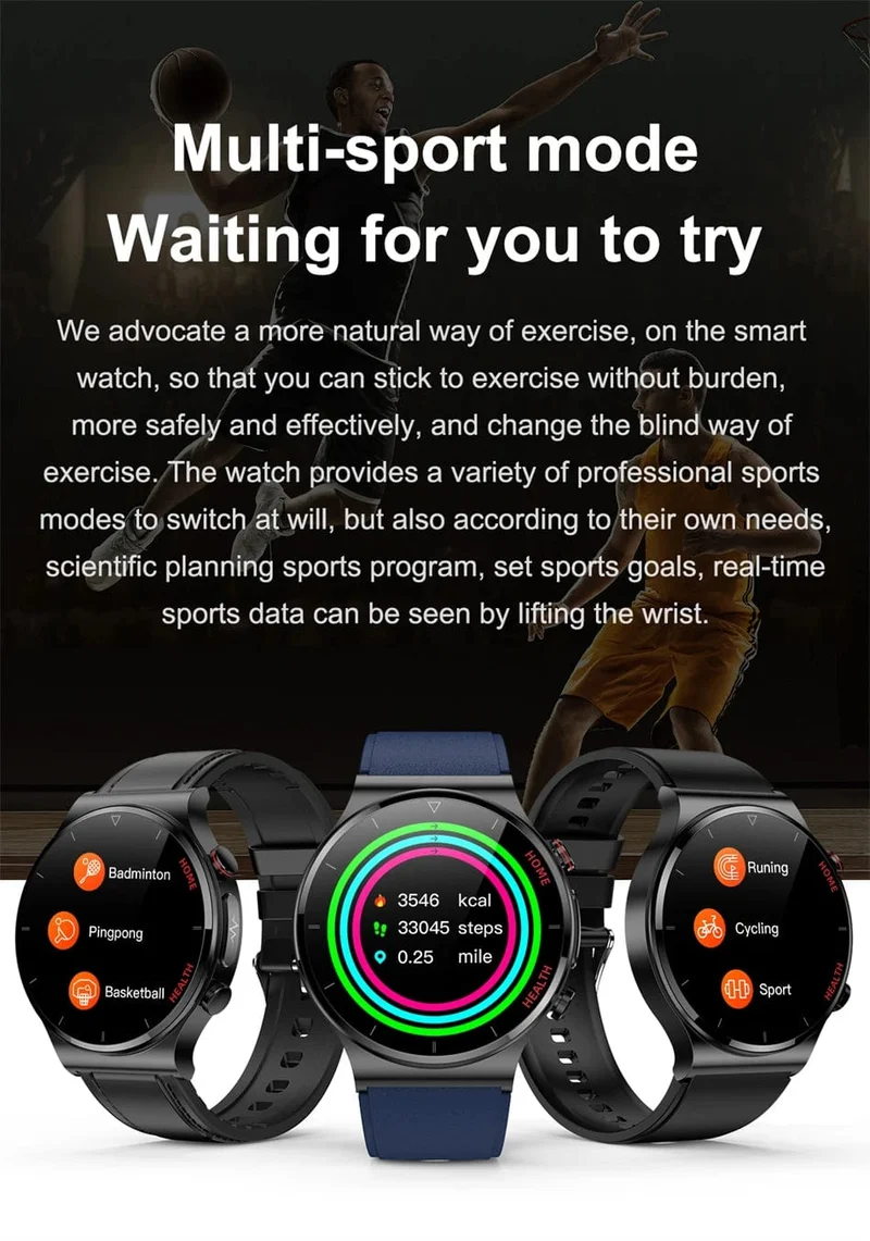 2024 Neue Laserbehandlung Drei hohe Smart Watch Männer EKG PPG Herzfrequenz Blutzucker Gesundheitstracker Smart Watches für Huawei IOS
