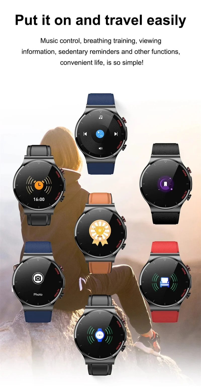2024 Neue Laserbehandlung Drei hohe Smart Watch Männer EKG PPG Herzfrequenz Blutzucker Gesundheitstracker Smart Watches für Huawei IOS