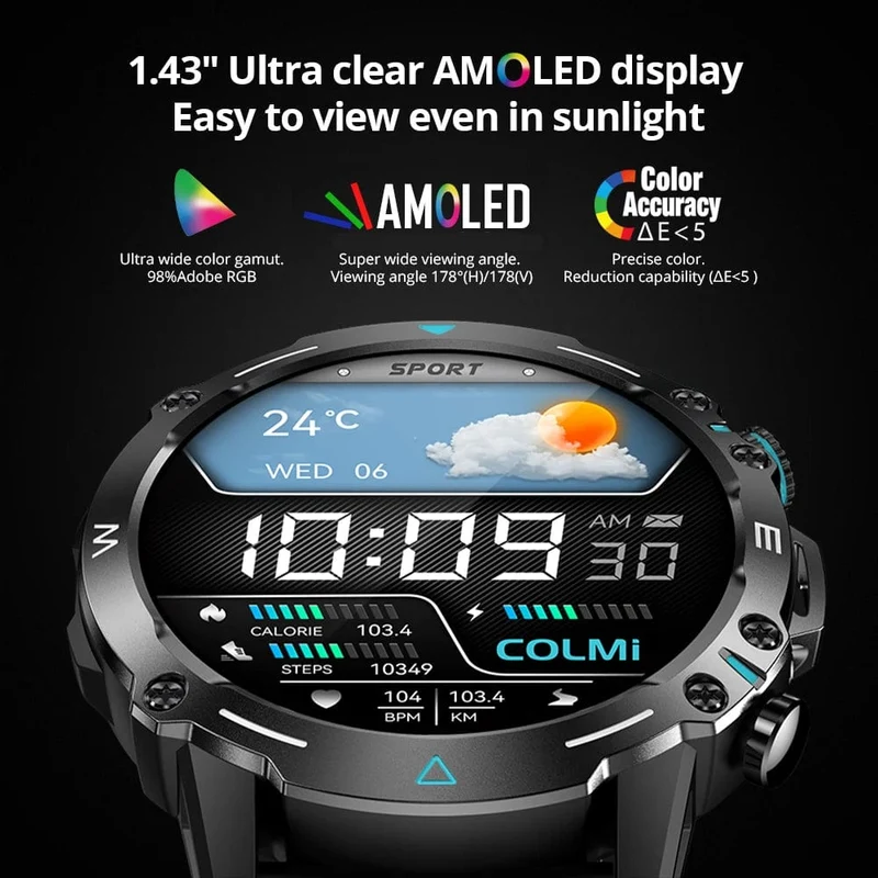 COLMI M42 Smartwatch 1.43-Zoll-AMOLED-Display 100 Sportmodi Sprachanrufe Smartwatch für Männer und Frauen Militärtaugliche Robustheitsuhr