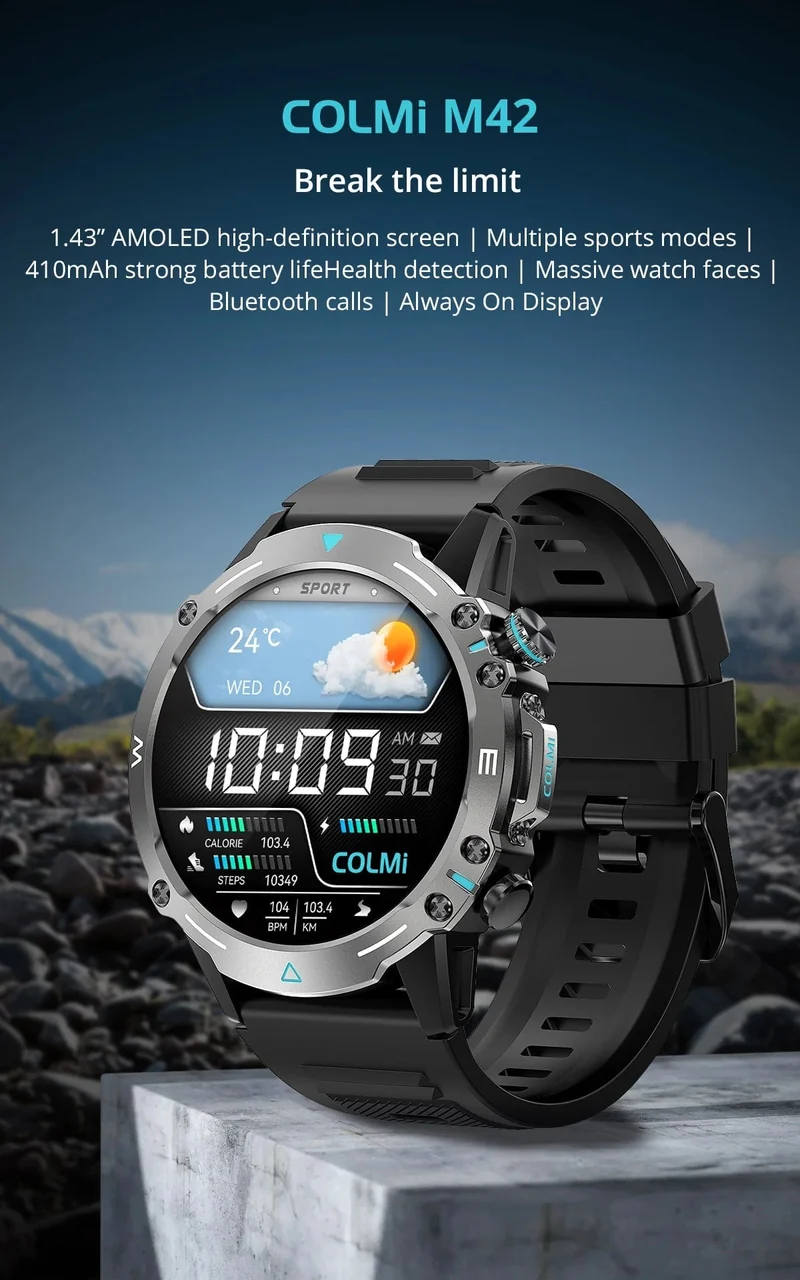 COLMI M42 Smartwatch 1.43-Zoll-AMOLED-Display 100 Sportmodi Sprachanrufe Smartwatch für Männer und Frauen Militärtaugliche Robustheitsuhr