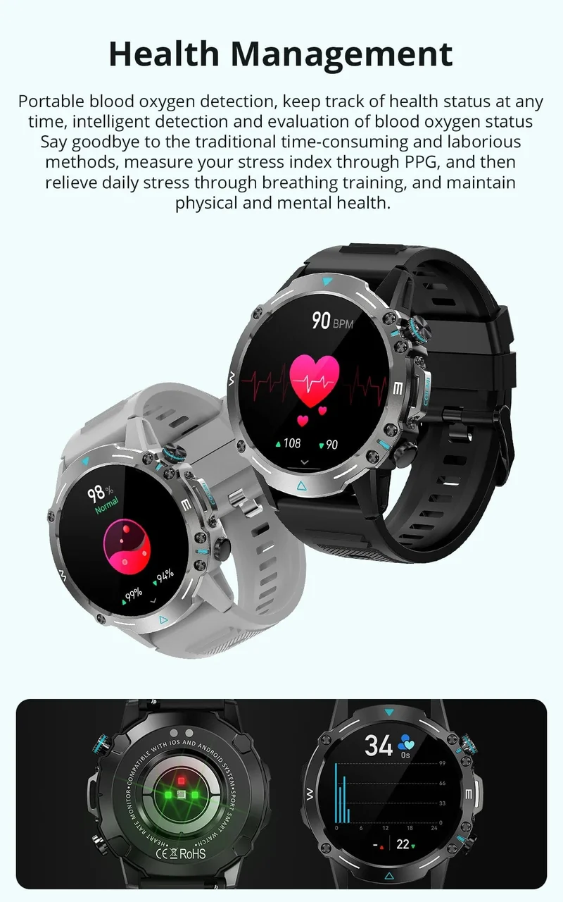 COLMI M42 Smartwatch 1.43-Zoll-AMOLED-Display 100 Sportmodi Sprachanrufe Smartwatch für Männer und Frauen Militärtaugliche Robustheitsuhr