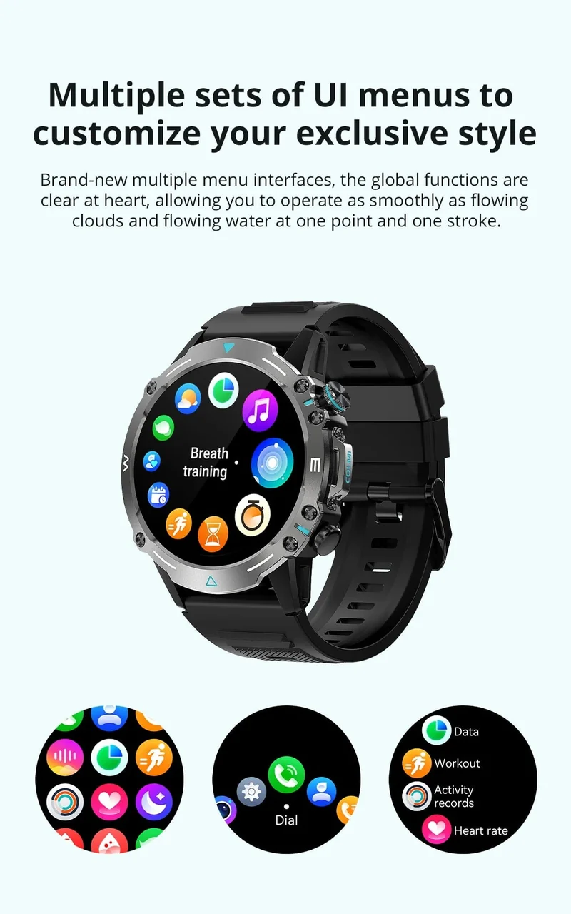 COLMI M42 Smartwatch 1.43-Zoll-AMOLED-Display 100 Sportmodi Sprachanrufe Smartwatch für Männer und Frauen Militärtaugliche Robustheitsuhr