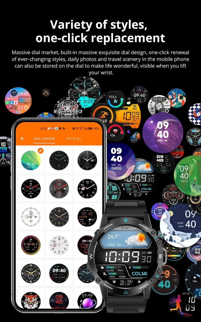 COLMI M42 Smartwatch 1.43-Zoll-AMOLED-Display 100 Sportmodi Sprachanrufe Smartwatch für Männer und Frauen Militärtaugliche Robustheitsuhr