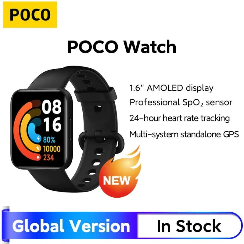 Globale Version POCO Watch 1.6-Zoll-AMOLED-Display 14 Tage Akku GPS Always-on-Zifferblatt Blutsauerstoff-Smartwatch