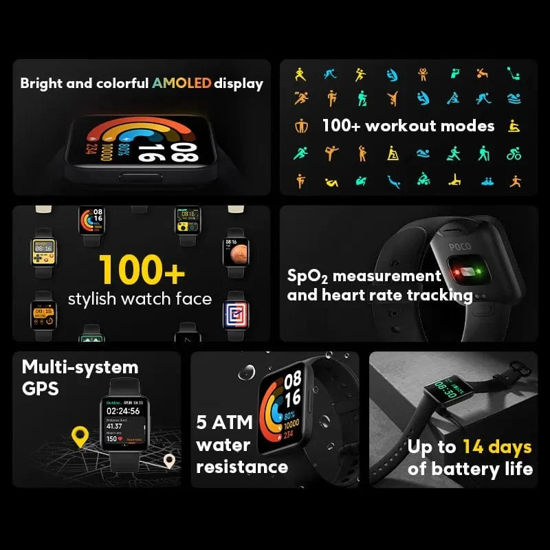 Globale Version POCO Watch 1.6-Zoll-AMOLED-Display 14 Tage Akku GPS Always-on-Zifferblatt Blutsauerstoff-Smartwatch
