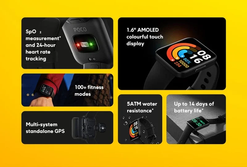 Globale Version POCO Watch 1.6-Zoll-AMOLED-Display 14 Tage Akku GPS Always-on-Zifferblatt Blutsauerstoff-Smartwatch