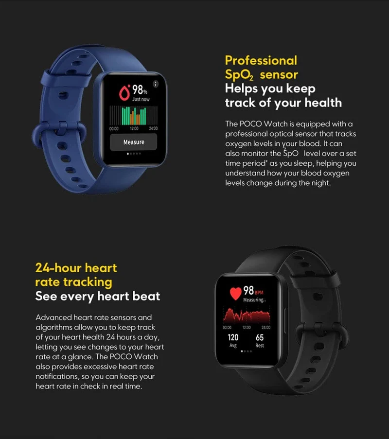 Globale Version POCO Watch 1.6-Zoll-AMOLED-Display 14 Tage Akku GPS Always-on-Zifferblatt Blutsauerstoff-Smartwatch