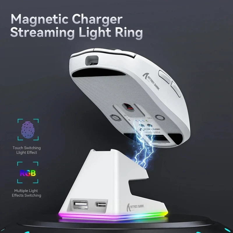X6 PAW3395 Bluetooth-Maus, 2.4-Tri-Mode-Verbindung, magnetische RGB-Touch-Ladestation, Makro-Gaming-Maus