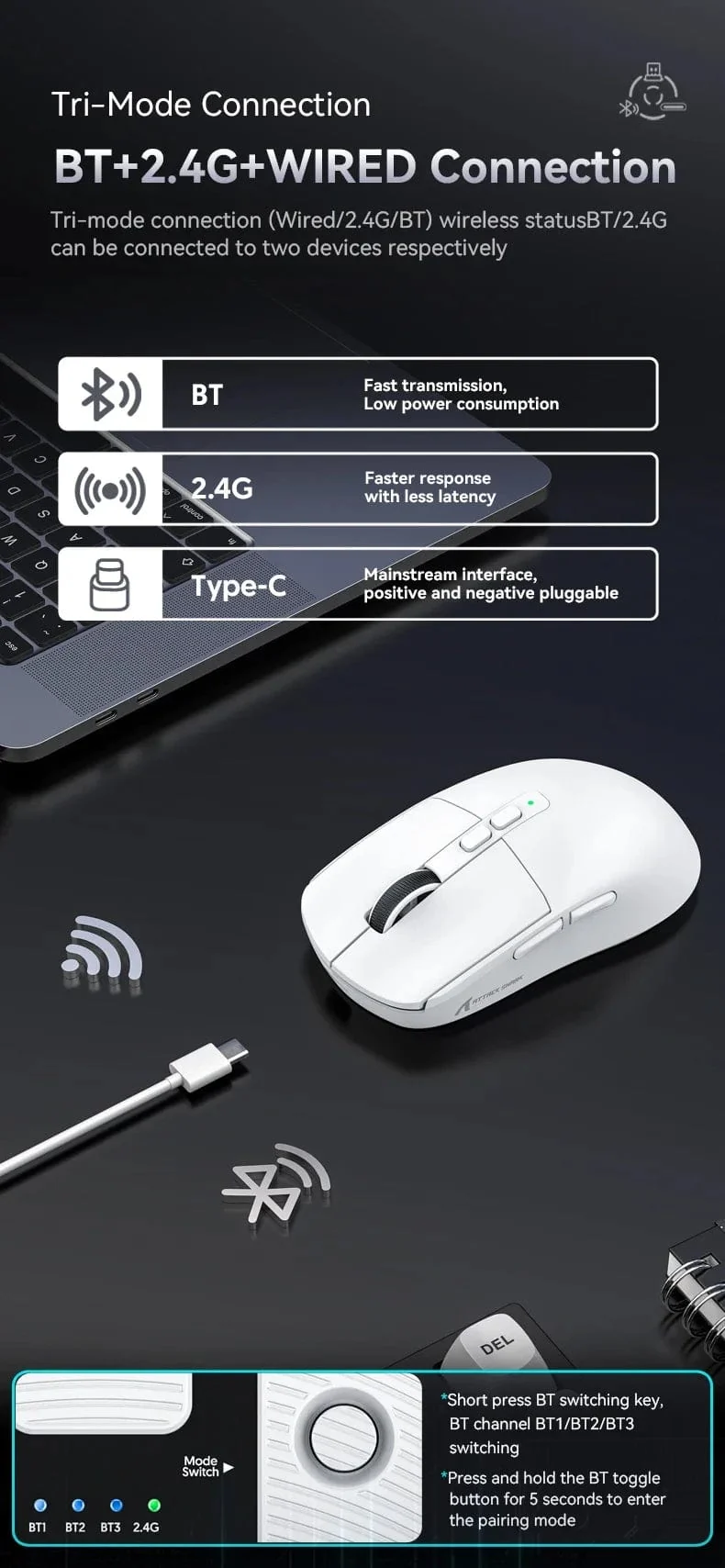 X6 PAW3395 Bluetooth-Maus, 2.4-Tri-Mode-Verbindung, magnetische RGB-Touch-Ladestation, Makro-Gaming-Maus