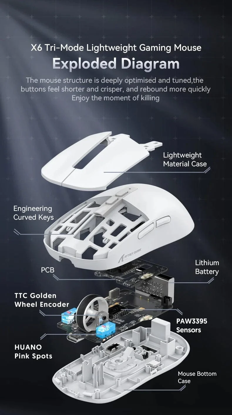 X6 PAW3395 Bluetooth-Maus, 2.4-Tri-Mode-Verbindung, magnetische RGB-Touch-Ladestation, Makro-Gaming-Maus
