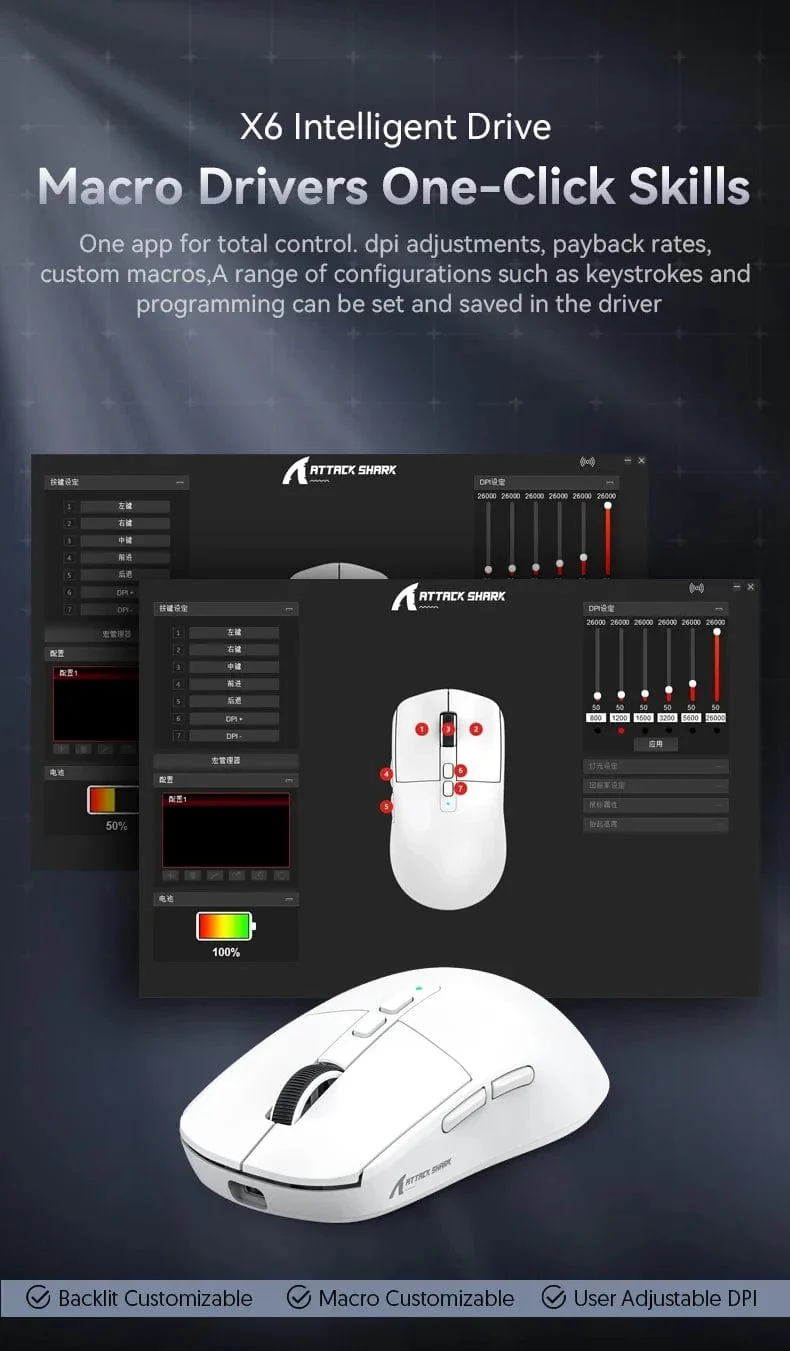 X6 PAW3395 Bluetooth-Maus, 2.4-Tri-Mode-Verbindung, magnetische RGB-Touch-Ladestation, Makro-Gaming-Maus