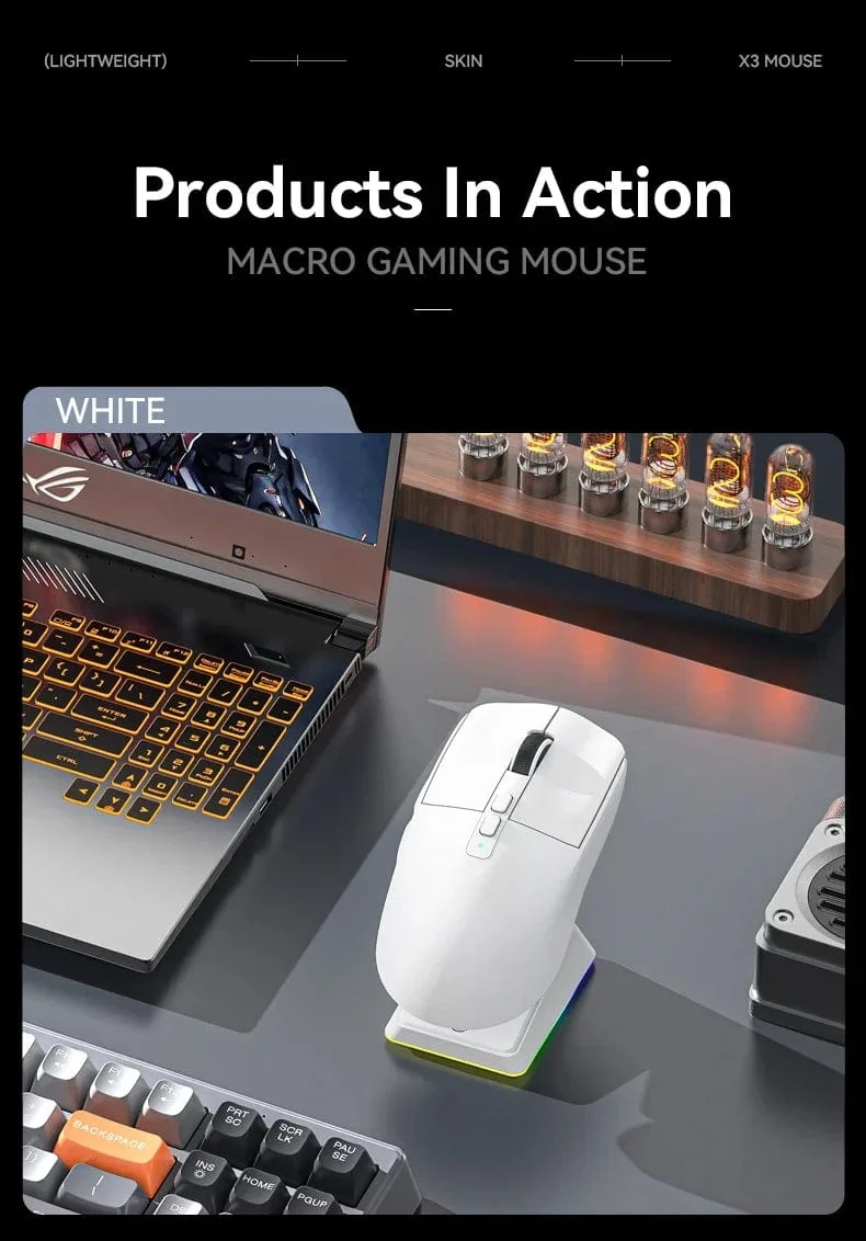 X6 PAW3395 Bluetooth-Maus, 2.4-Tri-Mode-Verbindung, magnetische RGB-Touch-Ladestation, Makro-Gaming-Maus