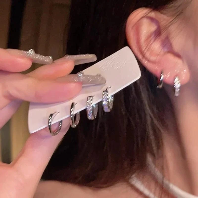 4 Teile/satz Edelstahl Ästhetischen Zirkon Kristall Creolen für Frauen Egirl Neue Y2K Cool Täglichen Tragen Schmuck Zubehör