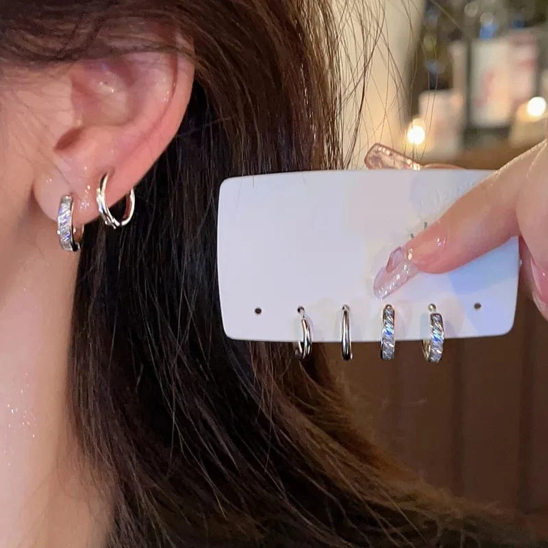 4 Teile/satz Edelstahl Ästhetischen Zirkon Kristall Hoop Ohrringe für Frauen Egirl Neue Y2K 2000S Cool Täglichen Tragen Schmuck Accessorie
