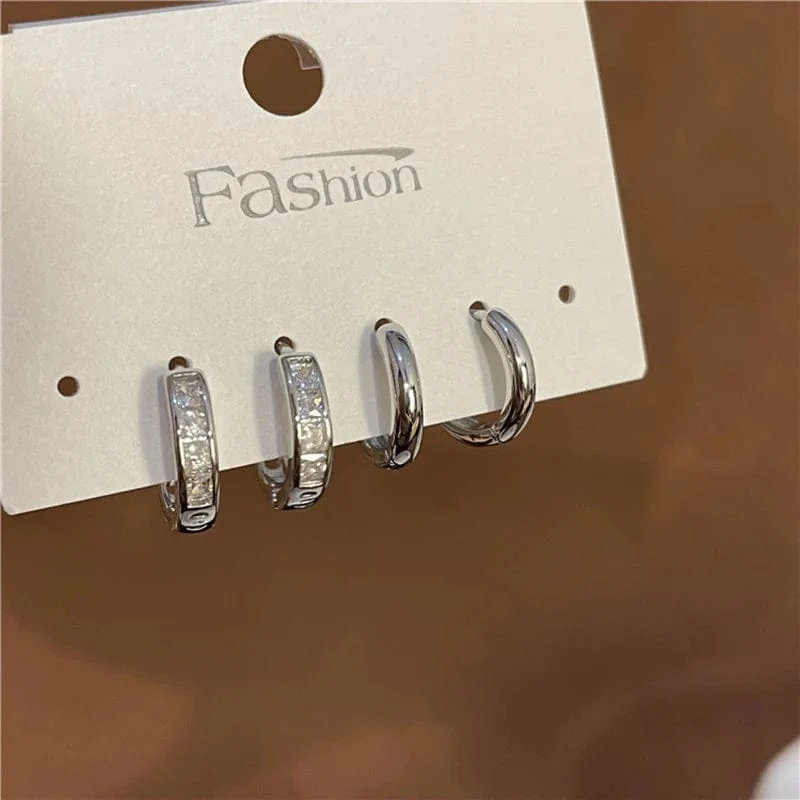4 Teile/satz Edelstahl Ästhetischen Zirkon Kristall Hoop Ohrringe für Frauen Egirl Neue Y2K 2000S Cool Täglichen Tragen Schmuck Accessorie