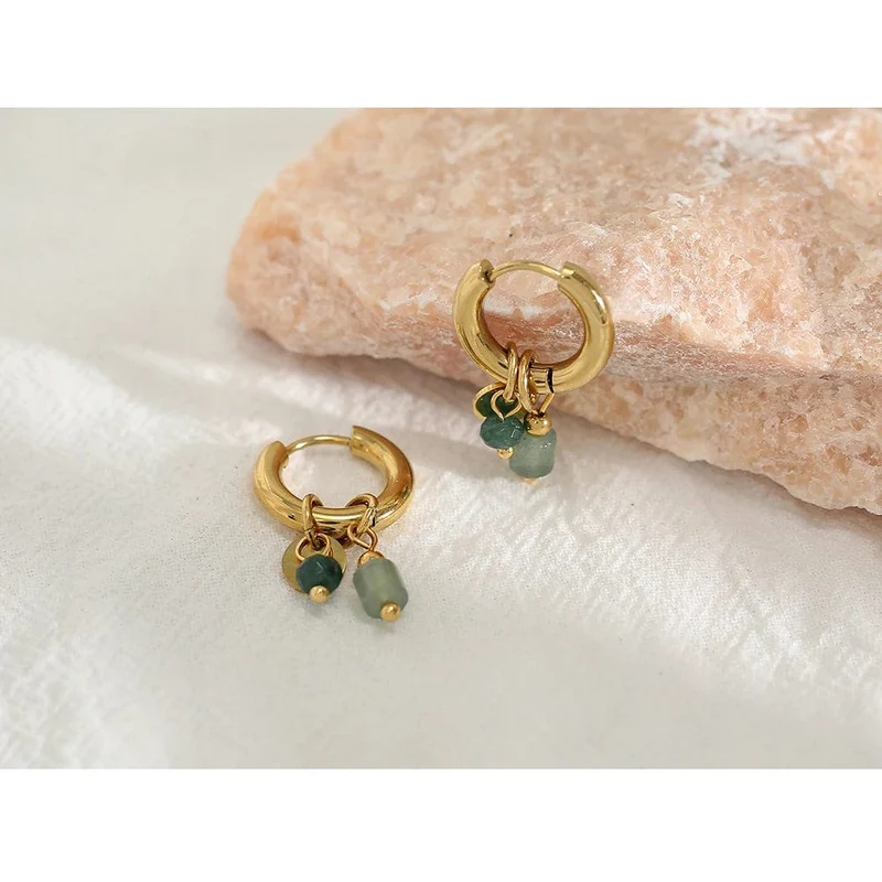 YACHAN Creolen für Damen, 18 Karat vergoldet, Edelstahl, Vintage, grün, Naturstein, Charms, trendiger, wasserfester Schmuck