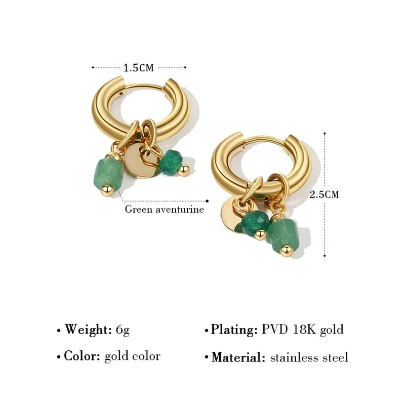 YACHAN Creolen für Damen, 18 Karat vergoldet, Edelstahl, Vintage, grün, Naturstein, Charms, trendiger, wasserfester Schmuck