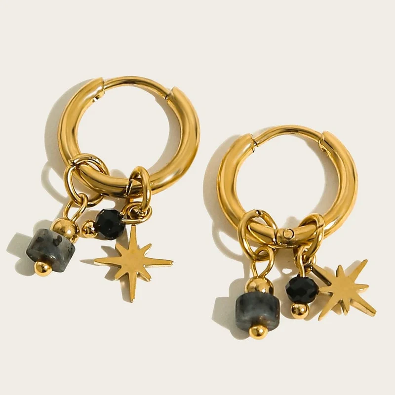 YACHAN Creolen für Damen, 18 Karat vergoldet, Edelstahl, Vintage, grün, Naturstein, Charms, trendiger, wasserfester Schmuck