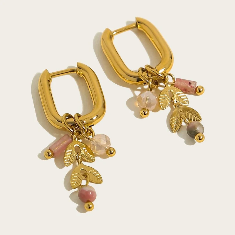 YACHAN Creolen für Damen, 18 Karat vergoldet, Edelstahl, Vintage, grün, Naturstein, Charms, trendiger, wasserfester Schmuck