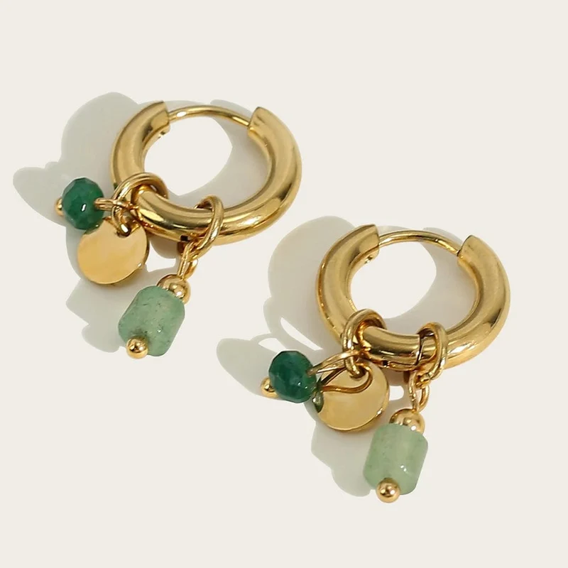 YACHAN Creolen für Damen, 18 Karat vergoldet, Edelstahl, Vintage, grün, Naturstein, Charms, trendiger, wasserfester Schmuck