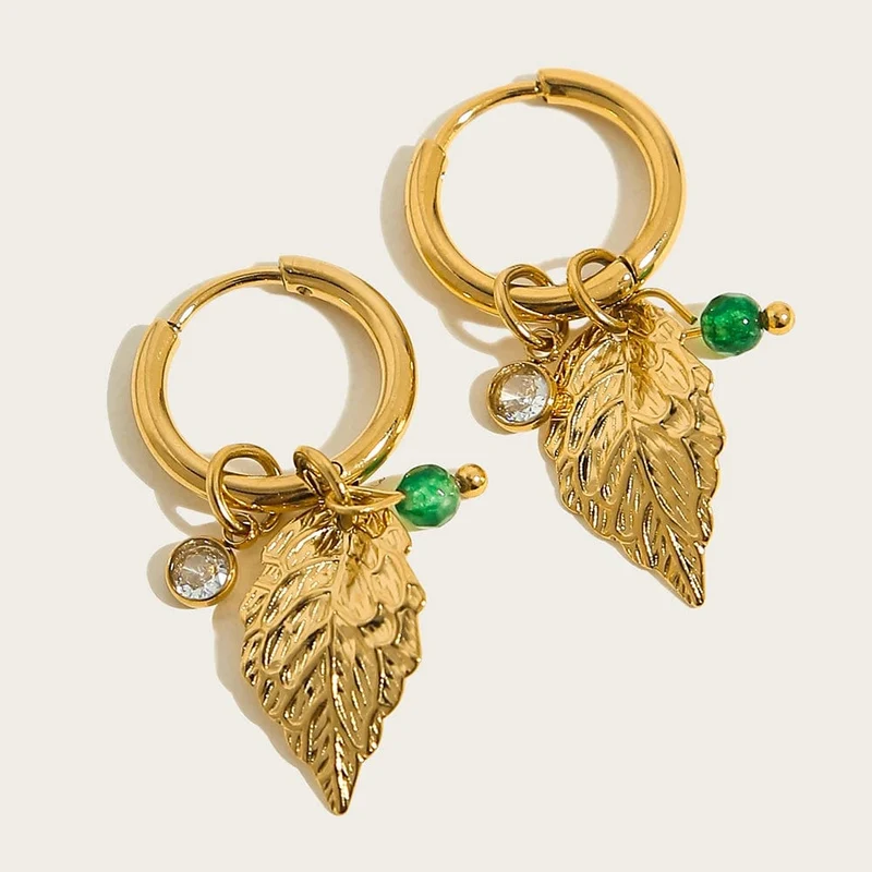 YACHAN Creolen für Damen, 18 Karat vergoldet, Edelstahl, Vintage, grün, Naturstein, Charms, trendiger, wasserfester Schmuck