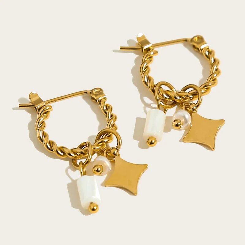 YACHAN Creolen für Damen, 18 Karat vergoldet, Edelstahl, Vintage, grün, Naturstein, Charms, trendiger, wasserfester Schmuck