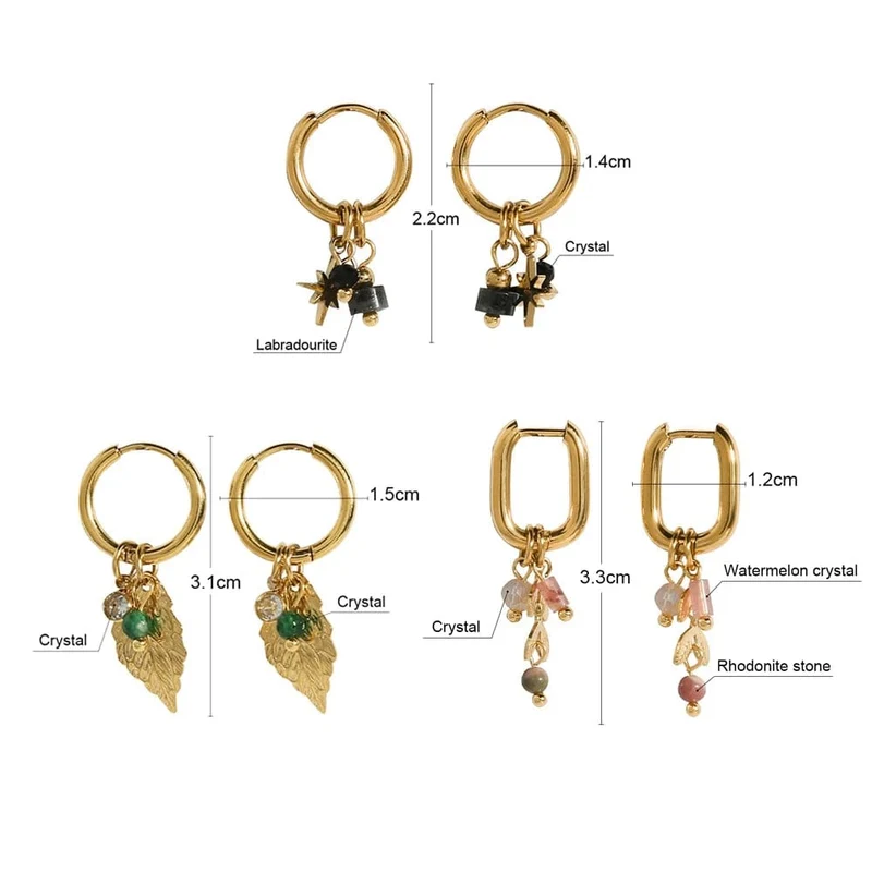YACHAN Creolen für Damen, 18 Karat vergoldet, Edelstahl, Vintage, grün, Naturstein, Charms, trendiger, wasserfester Schmuck