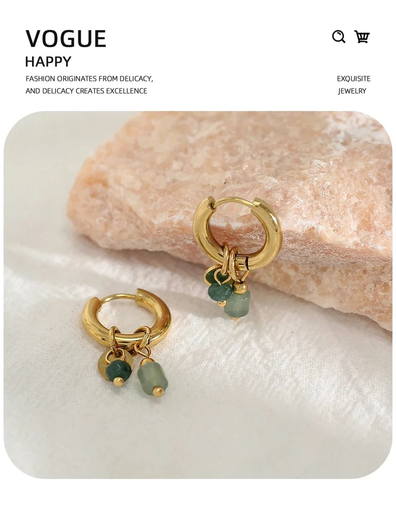 YACHAN Creolen für Damen, 18 Karat vergoldet, Edelstahl, Vintage, grün, Naturstein, Charms, trendiger, wasserfester Schmuck