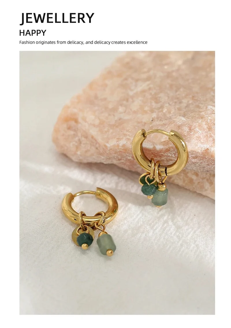 YACHAN Creolen für Damen, 18 Karat vergoldet, Edelstahl, Vintage, grün, Naturstein, Charms, trendiger, wasserfester Schmuck