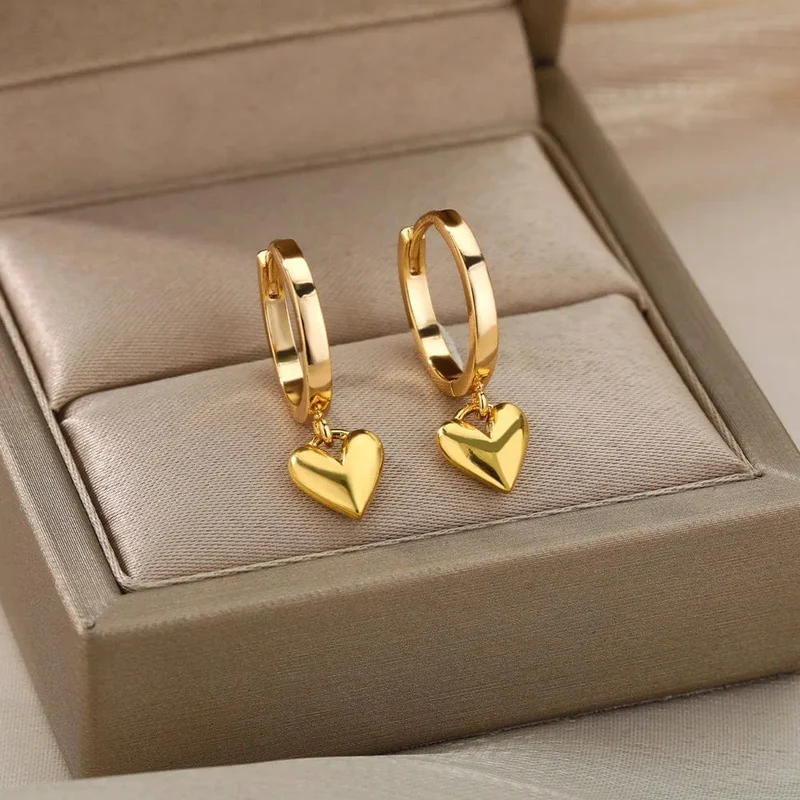 Herz Edelstahl Ohrringe für Frauen Zirkon Gold Farbe Hoop Ohrring Ästhetischen Wasserdicht Ohr Piercing Schmuck Zubehör