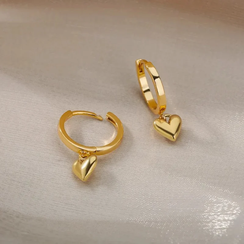 Herz Edelstahl Ohrringe für Frauen Zirkon Gold Farbe Hoop Ohrring Ästhetischen Wasserdicht Ohr Piercing Schmuck Zubehör