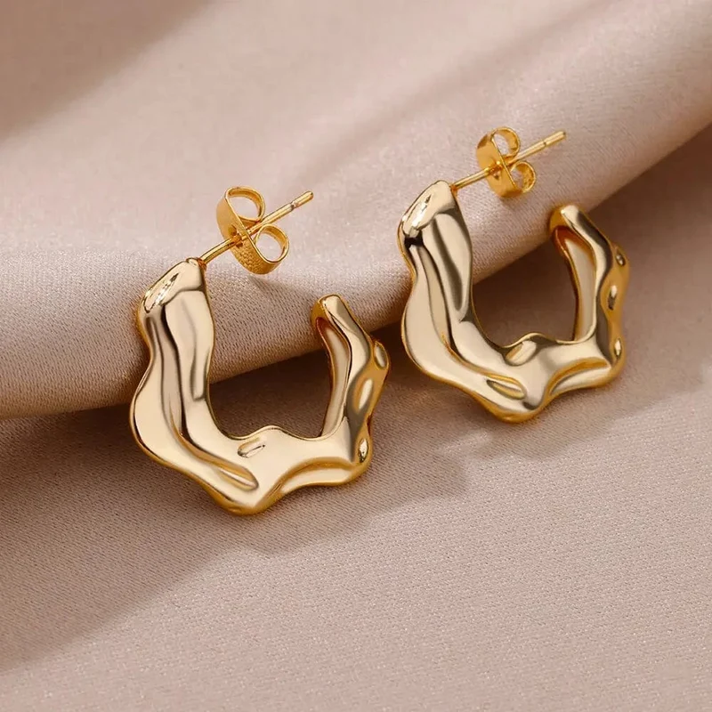 Herz Edelstahl Ohrringe für Frauen Zirkon Gold Farbe Hoop Ohrring Ästhetischen Wasserdicht Ohr Piercing Schmuck Zubehör