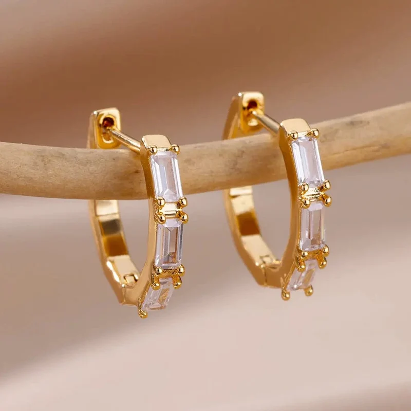 Herz Edelstahl Ohrringe für Frauen Zirkon Gold Farbe Hoop Ohrring Ästhetischen Wasserdicht Ohr Piercing Schmuck Zubehör
