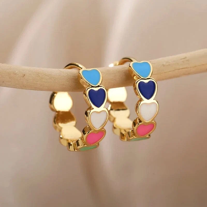 Herz Edelstahl Ohrringe für Frauen Zirkon Gold Farbe Hoop Ohrring Ästhetischen Wasserdicht Ohr Piercing Schmuck Zubehör