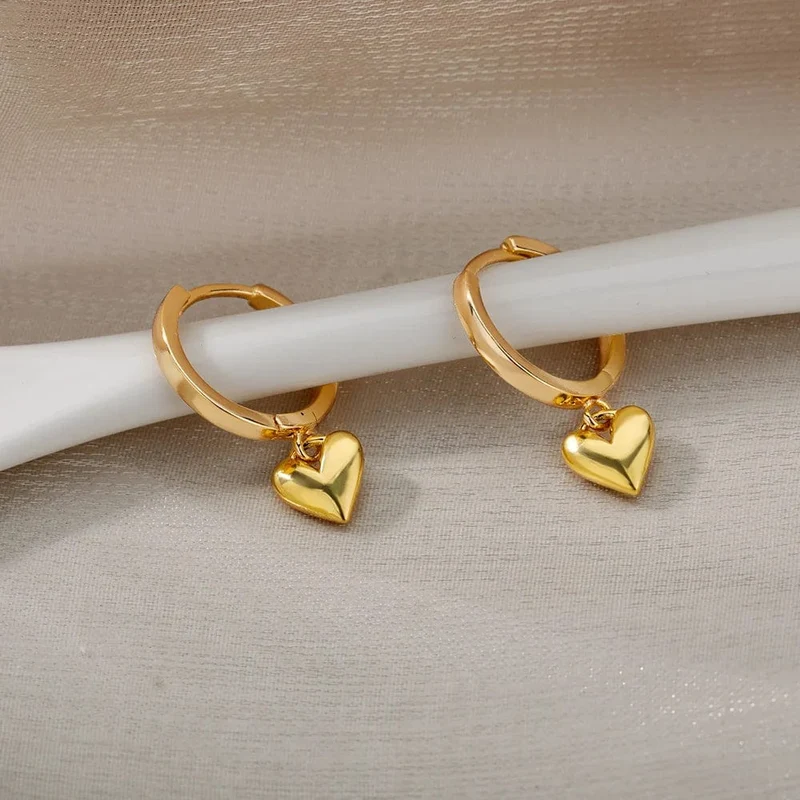 Herz Edelstahl Ohrringe für Frauen Zirkon Gold Farbe Hoop Ohrring Ästhetischen Wasserdicht Ohr Piercing Schmuck Zubehör