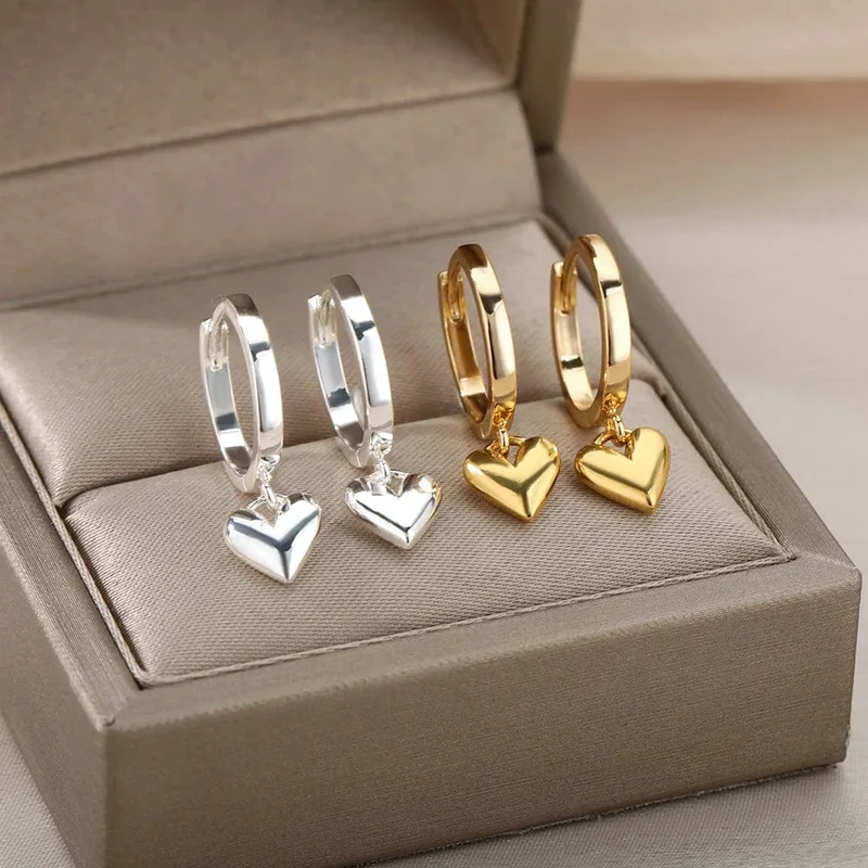 Herz Edelstahl Ohrringe für Frauen Zirkon Gold Farbe Hoop Ohrring Ästhetischen Wasserdicht Ohr Piercing Schmuck Zubehör