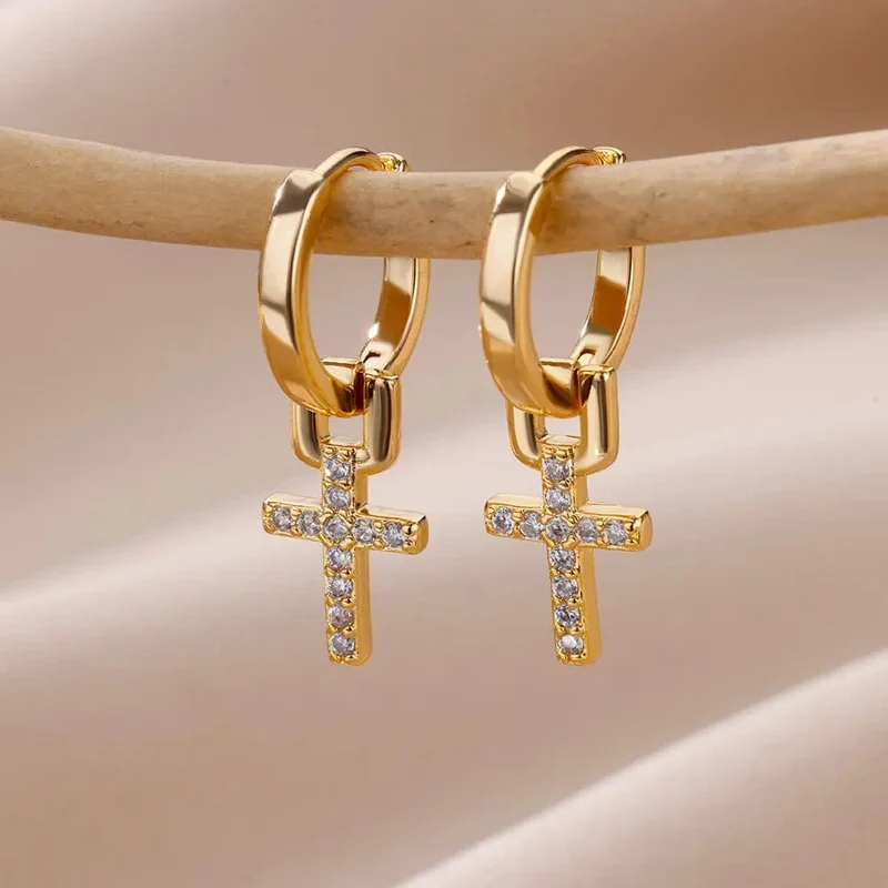 Herz Edelstahl Ohrringe für Frauen Zirkon Gold Farbe Hoop Ohrring Ästhetischen Wasserdicht Ohr Piercing Schmuck Zubehör