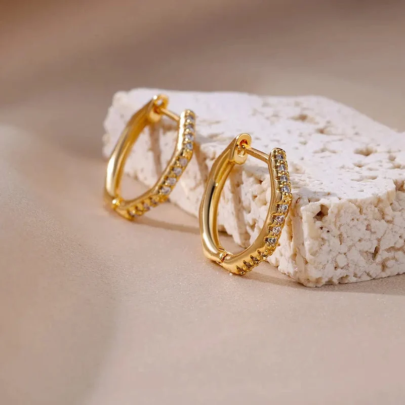 Herz Edelstahl Ohrringe für Frauen Zirkon Gold Farbe Hoop Ohrring Ästhetischen Wasserdicht Ohr Piercing Schmuck Zubehör