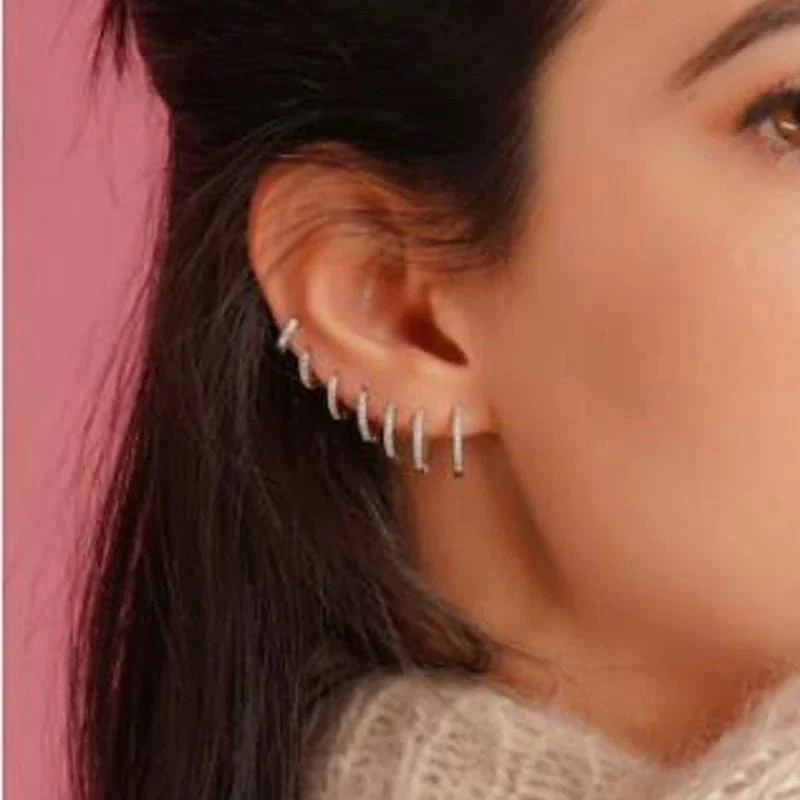 1 Paar Edelstahl Minimal Creolen Kristall Zirkonia Kleine Huggie Dünne Knorpel Ohrringe Helix Tragus Piercing Schmuck