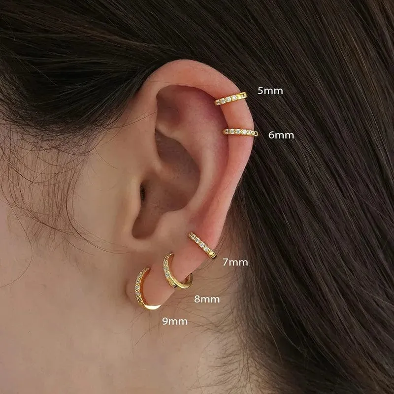 1 Paar Edelstahl Minimal Creolen Kristall Zirkonia Kleine Huggie Dünne Knorpel Ohrringe Helix Tragus Piercing Schmuck
