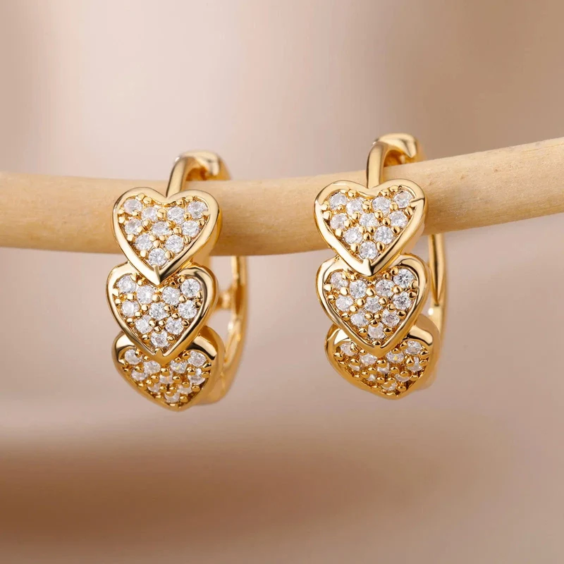 Edelstahl Zirkon Herz Ohrringe Für Frauen 2023 Trendy Vergoldet Hoop Ohrringe Piercing Schmuck Geschenke Freies Verschiffen