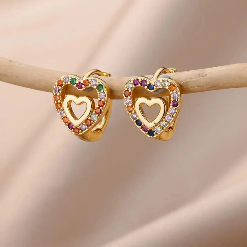 Edelstahl Zirkon Herz Ohrringe Für Frauen 2023 Trendy Vergoldet Hoop Ohrringe Piercing Schmuck Geschenke Freies Verschiffen