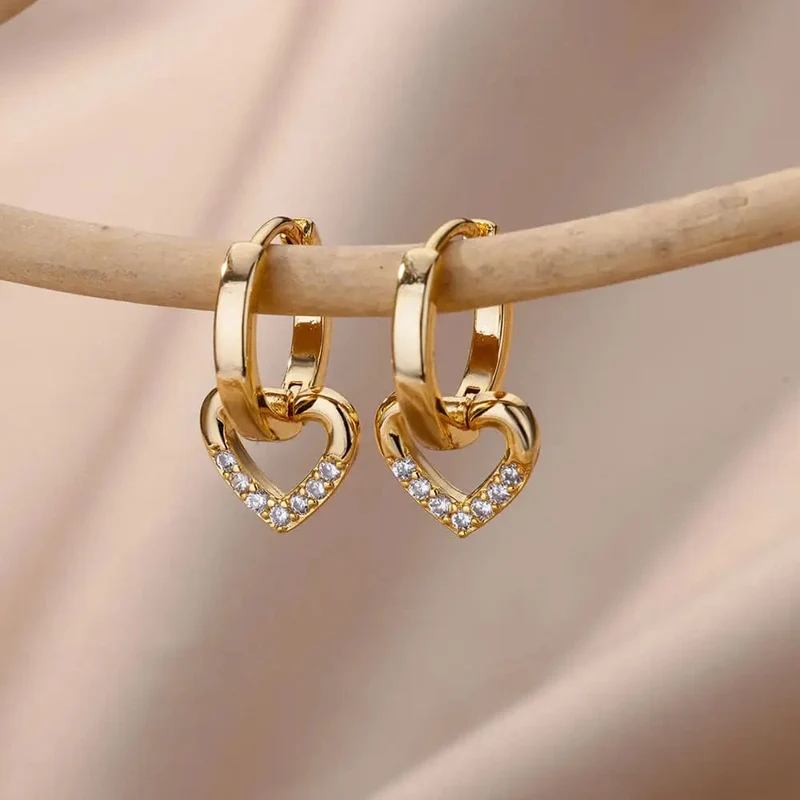 Edelstahl Zirkon Herz Ohrringe Für Frauen 2023 Trendy Vergoldet Hoop Ohrringe Piercing Schmuck Geschenke Freies Verschiffen