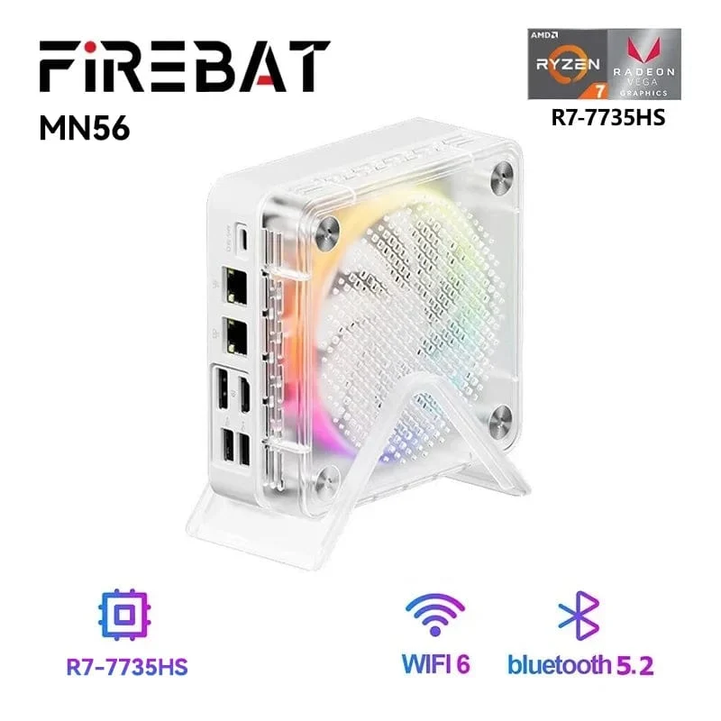 FIREBAT MN56 MINIPC AMD R7-7735HS 7940HS 7840HS Mini-PC Bunter Gamer 16 GB 512 GB DDR5 RJ45 Desktop-Gaming-Computer BT5.2 WIFI6